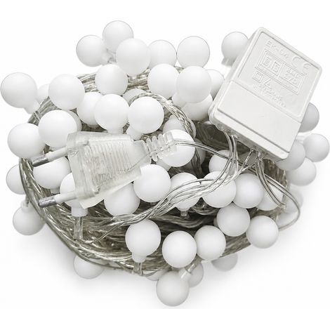 Guirlande Lumineuse LED à Boules Givrées Blanc Froid, 100 Lumières, 8 Modes, Secteur, Décoration Noël Extérieur (1/5)