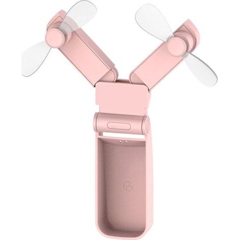 Ventilateur de Bureau USB Rechargeable Double Tête Pliable Mini Ventilateur Portable pour Voyage Intérieur Extérieur Rose