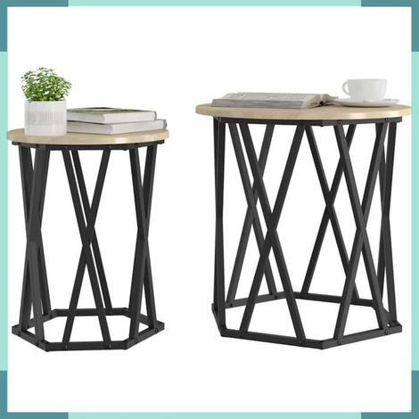 868262 Table basse 2 pcs Chêne Sonoma Bois d'ingénierie et acier (1/5)