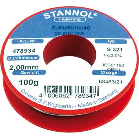 Alambre de soldar D. 2 mm no. 478855 500g Stannol