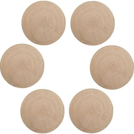 Sets de Table - Noname - Lot de 6 - Ronds - Beige - 38 cm - Lavables et Antidérapants (1/4)