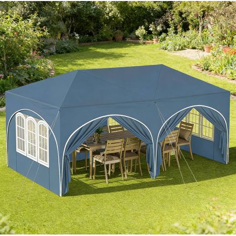 Tenda da giardino pieghevole 3 x 6 m con 6 pareti, impermeabile, blu, REDOM (1/5)