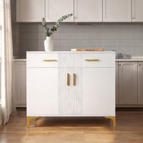 Meuble de rangement blanc avec 2 portes et 2 tiroirs en MDF (1/5)