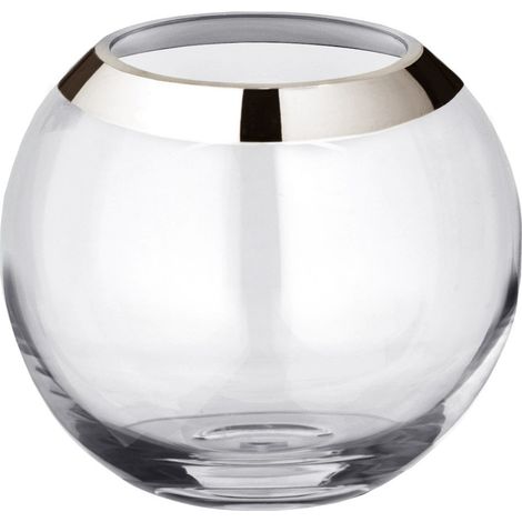 Vase boule décoratif en verre cristal soufflé bouche avec bord en platine H 18 cm Ø 20 cm - PANGIVO (1/5)