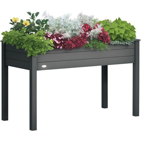 Titre proposé : Jardinière sur pieds en bois massif sapin 123x57x76 cm, potager avec inserts d'irrigation et feutre de drainage, bac surélevé pour culture extérieure, grand pot de jardin design Carac (1/5)
