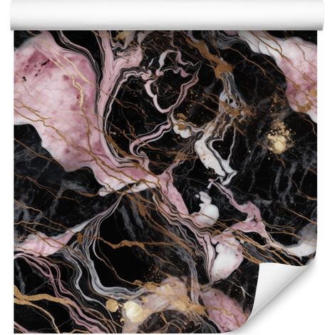 Carta da parati effetto marmo nero, marrone e rosso per soggiorno e camera da letto, 50x1000 cm (1/5)