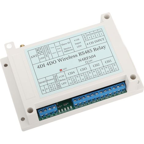 4-Kanal-Funkrelaismodul 4DI 4DO 433M RS485 Sender-Empfänger-Relais mit Antenne DC 12V (1/5)