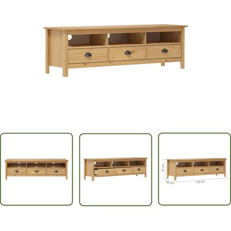 The Living Store TV-Schrank Hill Honigbraun 158x40x47 cm Massivholz Kiefer - TV Schrank - Holz Sideboard - Kiefernholzmöbel - Vintage Möbel - Wohnzimmerschränke (1/4)