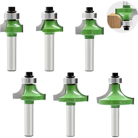 6 Pcs Fraise Defonceuse 8 mm, Fraise Quart de Rond Avec Tige de 8 mm, Fraise a Surfacer Avec Roulement, Fraise bois Pour le Travail du Bois Fraisage à Bord (1/3)