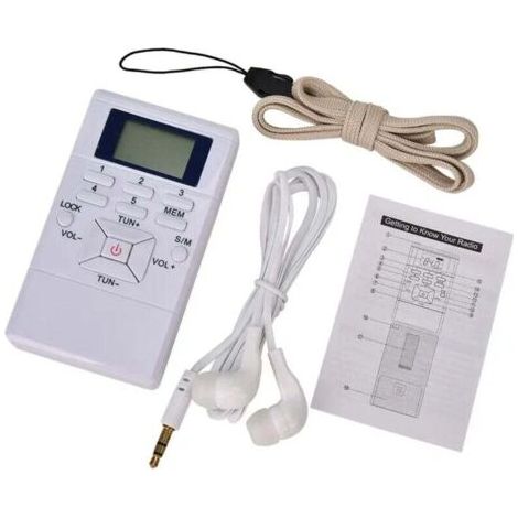 Radio stéréo FM portable avec écouteurs, mini radio à transistor FM à réglage numérique de poche, blanche (1/4)