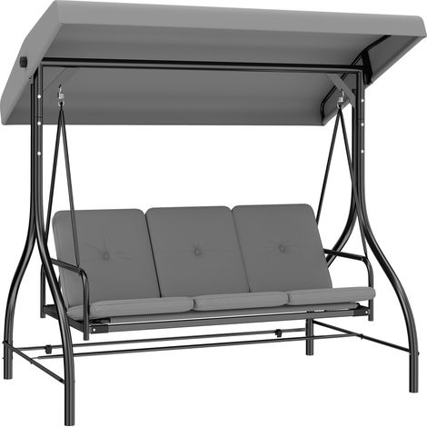 Outsunny 3 Seater Canopy Swing Chair Porch Hammock Bed Rocking Bench Light Grey