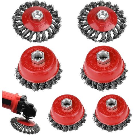 Lot de 6 Brosses Métalliques pour Perceuse Meuleuse avec Filetage M14 Brosse Conique et Roue en Fil d'Acier pour Dérouillage et Polissage (1/5)