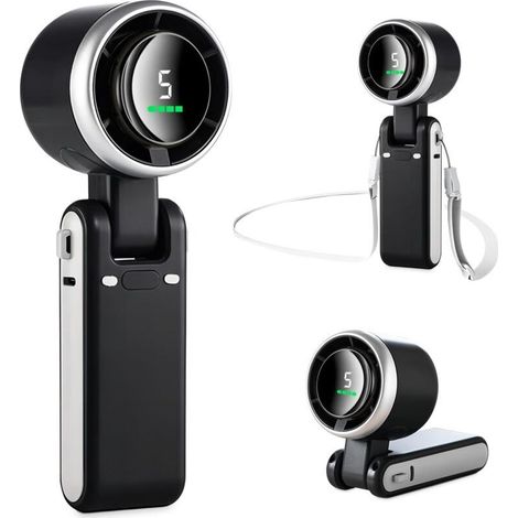 Mini ventilateur portable 3600mAh – Autonomie jusqu'à 12 heures – 5 vitesses – Moteur sans balais – Pour camping et voyages (1/5)