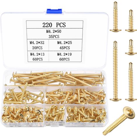 Lot de 220 vis à métaux autoforeuses à tête fraisée en acier inoxydable M4.2 Vis cruciformes en métal pour la fixation de la tôle dorées (1/5)