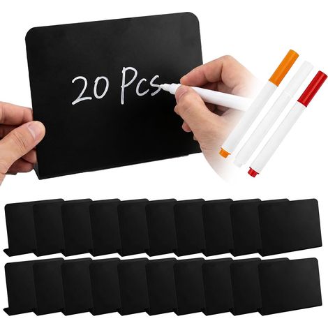 Lot de 20 Mini Ardoises Noires 10x7 cm avec 3 Marqueurs, Ardoises Double Face Réutilisables pour Étiquettes de Prix, Buffet, Mariage, Fête, Bakery Café (1/5)