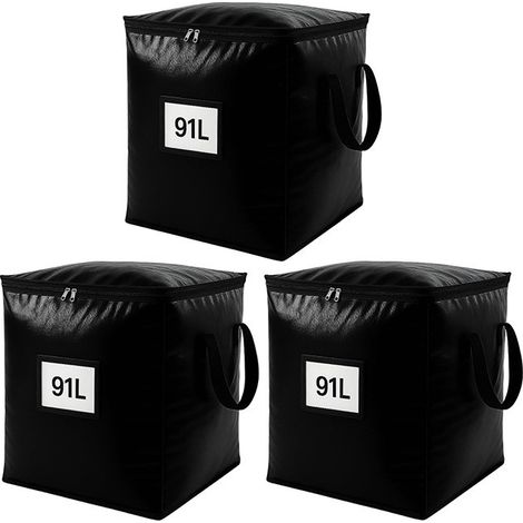 Grand sac de rangement pliable 190 L, noir, en tissu Oxford imperméable et anti-poussière, pour vêtements, couvertures, déménagement, noir 90 L (lot de 3) (1/5)