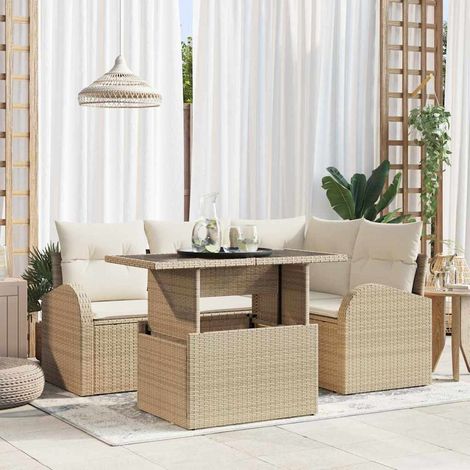 Conjunto de sofá de jardín 5 uds. Beige ratán sintético vidaXL (1/5)