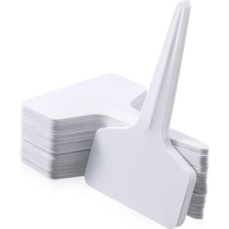 LYERCW - Lot de 100 étiquettes en plastique pour plantes, étiquettes en T, blanches (1/5)