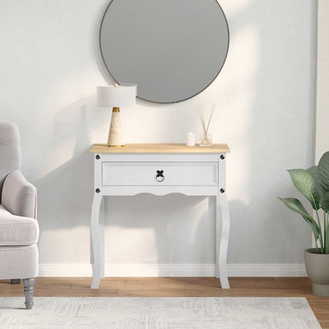 vidaXL  Console table  with Drawer White 73 x 35 x 73 cm Solid Pine Wood