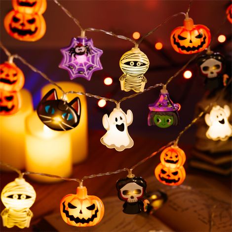 Lot de 2 guirlandes lumineuses d'Halloween avec 20 LED, 3 m, fonctionnant sur piles (non incluses), fonction minuterie, 8 modes de clignotement pour la décoration intérieure de la maison en 2025 (1/5)