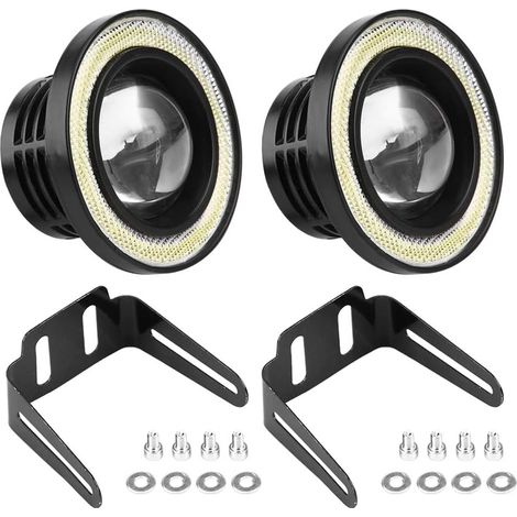 Rond Feux LED Antibrouillard, 3in LED Voiture Ange Yeux Rond Antibrouillard Haute Luminosité IP65 étanche DC 12 V Universel Blanc éclairage Super Lumineux (1/5)