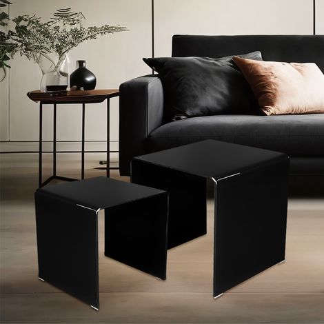 Beistelltisch Tisch Set Modern Wohnzimmertisch Glas schwarz Couchtisch 2 teilig schwarz, Belastbarkeit 15kg, Glasdicke 1 cm, H 39-42 cm, 2er Set