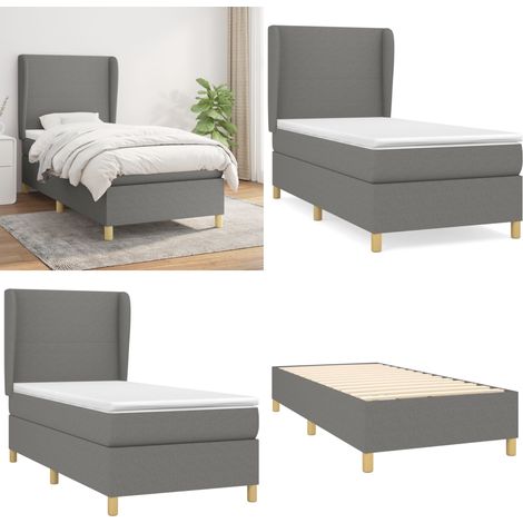Cama box spring con colchón tela gris oscuro 100x200 cm - Colchón de muelles - Cama box spring