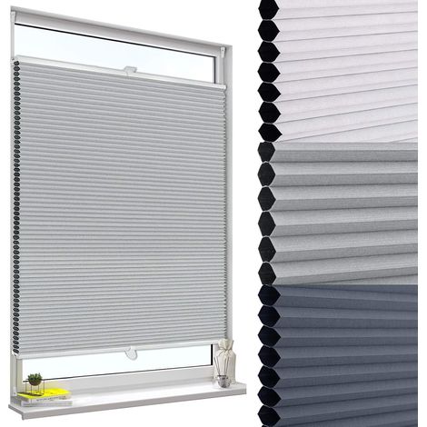 WOLTU Estor Enrollable Plisado de Panal de Abeja para Ventana Gris-Blanco 75x120 cm (Piezas de plástico) (1/5)