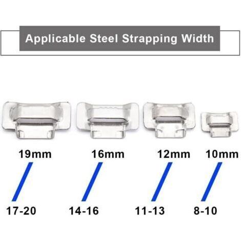 100 pièces Boucle de Cerclage en Acier 10 mm, MgcTolBox Cerclage en Acier Joints pour Feuillard de 8-10 mm Pour Fixations Extérieures et Applications Lourdes