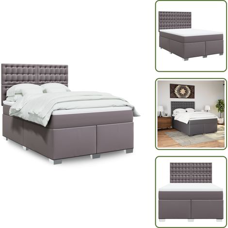 Boxspringbett mit Matratze Grau 140x200 cm Kunstleder - Boxspringbett - Boxspringbetten - Boxspring Bett - Boxspring Doppelbett (1/5)