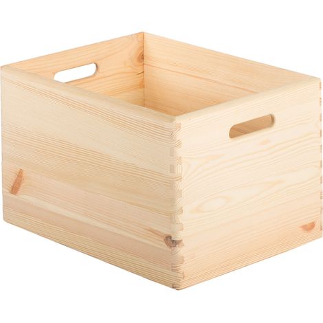 Astigarraga – Caisse en bois pin massif 40x30x23cm – Rangement décoratif prêt à personnaliser – Durable et empilable pour intérieur