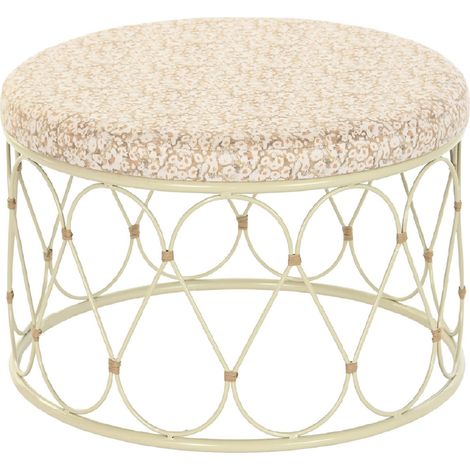 Table d'appoint ronde en rotin/métal coloris crème/naturel - Diamètre 48 x Hauteur 30 cm -PEGANE- (1/3)