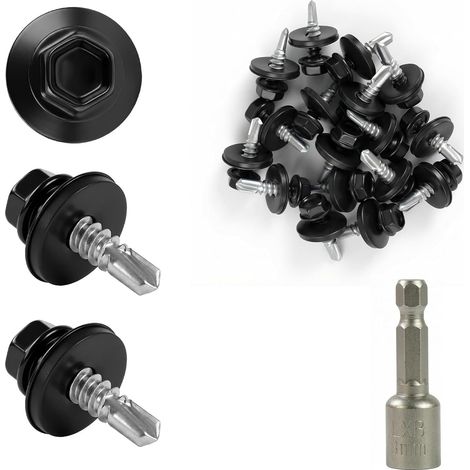 100 vis pour Tôles Trapézoïdales 4,8 x 19 mm Vis de Toiture Peintes, Tête Hexagonale Zincées Vis Autoforeuses avec Rondelles EPDM (1/5)