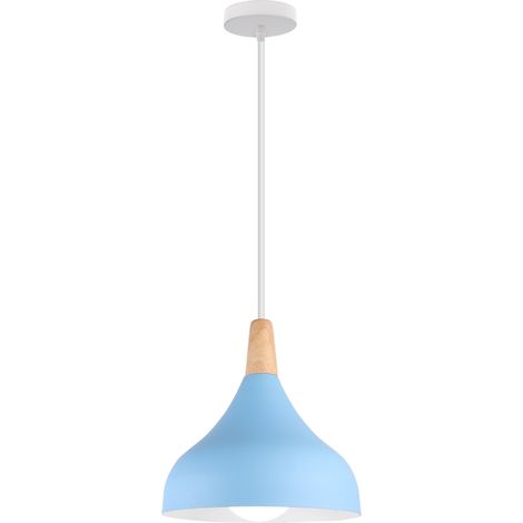 Lampada a Sospensione, Lampadario a Soffitto con Ø20cm Paralume Cupolo in Legno, Moderna Illuminazione con E27 Supporto per Soggiorno Camera da Letto Sala da Pranzo (Azul)