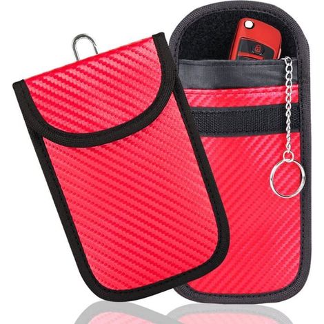 Pochette porte-clés renforcée (lot de 2) – Pochette de sécurité anti-RFID pour voiture – Rouge (1/5)