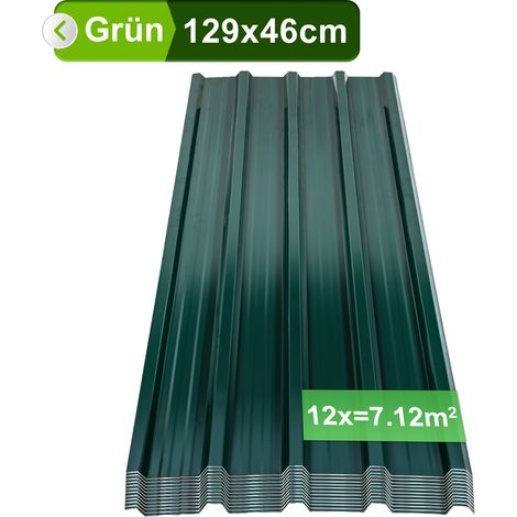 Jiubiaz Dachplatten aus verzinkter Stahl, 12 Stück, 129 x 46 cm, 0,25 mm, Grün, für Schuppen und Unterstand (1/5)