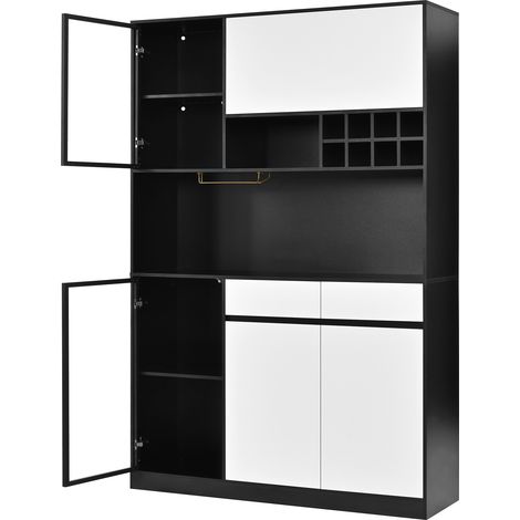 Alacena alta multifunción con LED, MDF, negro y blanco, HOMVRA (1/5)