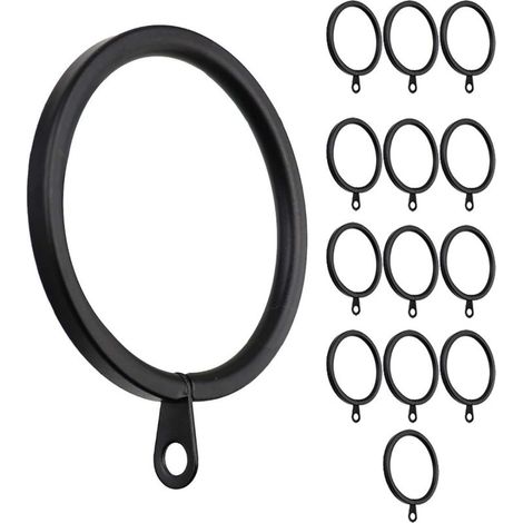 14 anneaux de rideau métalliques noirs 38 mm diamètre intérieur avec œillets (1/4)