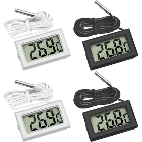 Refrigerator Thermometers, Digital LCD Thermometer with Waterproof Probe for Refrigerator, Freezer, Aquarium (2 Black and 2 White) (1/5)