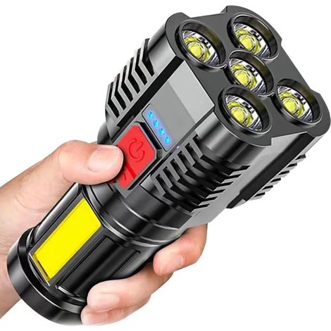 (Noir) Lampe torche tactique rechargeable haute luminosité, étanche et portable. (1/4)