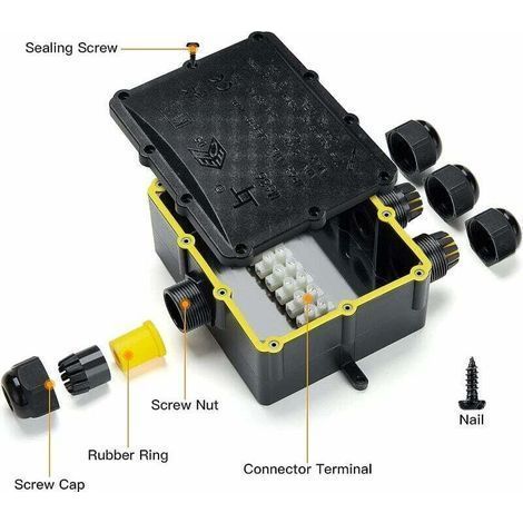 Boîte de Dérivation Etanche IP68 Extérieur - 4 Voies Plus Grande Câble, Connecteur Boîte de Jonction Electrique pour Câble Ø8-12mm, ABS + PVC (1/5)
