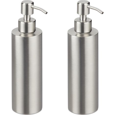 Seifenspender, 2er Set, Volumen je 300 ml, für Bad und Küche, Silber (1/5)