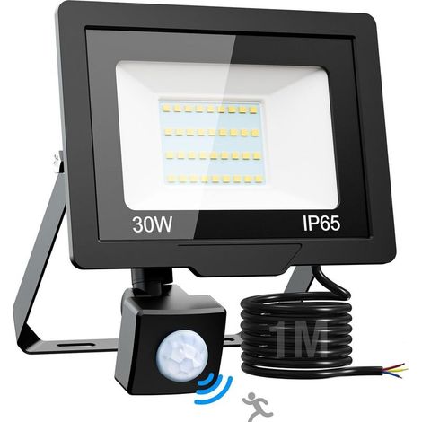 30W Projecteur LED Exterieur Detecteur de Mouvement, 6500K/3000LM Étanche Spot LED Extérieur, Eclairage Exterieur pour Patio Jardin Garage Cour Entrepôt Blanc Froid (1/5)