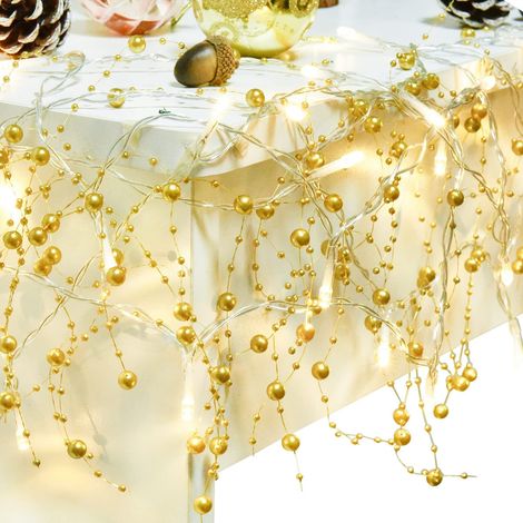 Guirlande Lumineuse Perles Or - 50 LED Étanche IP44 - Chaîne Décorative Noël Arbre Maison Fête - 5 M (1/5)