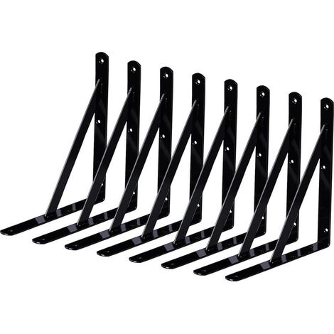 8 Packs Support Etagere Murale Industrielle,150 X 95mm Equerre Fixation Metal,Équerre Étagère Triangle, Equerre Charge Lourde De 90 Degrés En Métal, Pour Garage,Cuisine,Chambre(Noir) (1/5)