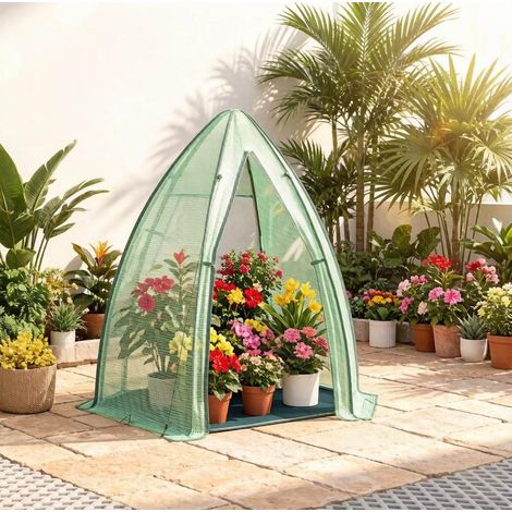 Serra da giardino 160x180x160 cm verde in polietilene e acciaio con base isolante e porta con cerniera (1/3)