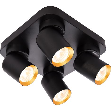 Plafonnier 4 spots orientables noir/or GU10 Andy Milagro (1/5)
