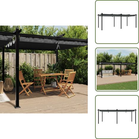The Living Store Tonnelle avec toit rétractable anthracite 3x6 m aluminium - Tonnelle De Jardin - Abri De Jardin - Parasol - Structure Extérieure - Terrasse Couverte