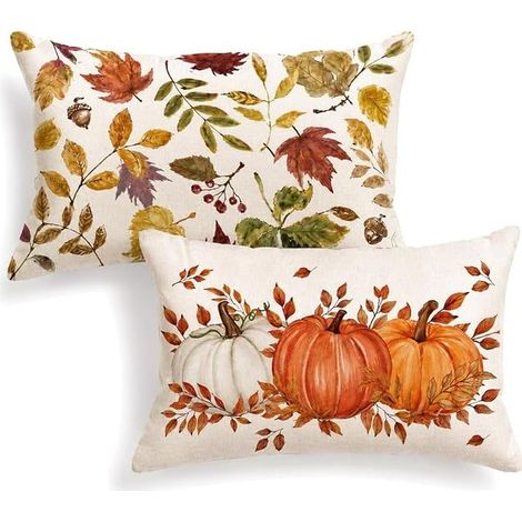Autumn Cushion Covers, Pumpkin and Leaves, 30 x 50 cm (1/2)