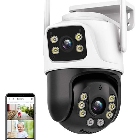 Caméra de sécurité à Domicile Caméra extérieure PTZ 4K 8mp, Double Objectif, détection Humaine, Suivi AI, Protection de sécurité, vidéosurveillance(4MP Cam with 32G) (1/5)